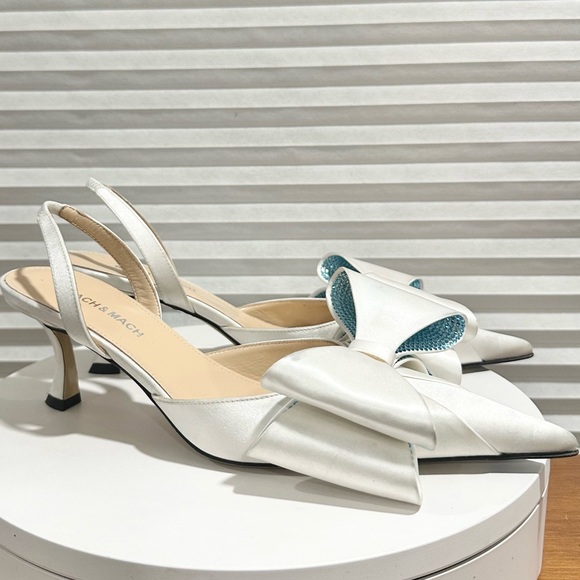 🌺MACH & MACH🌺 Le Cadeau 65 Satin Slingback Pumps White Blue Size: 37 - Picture 5 of 16